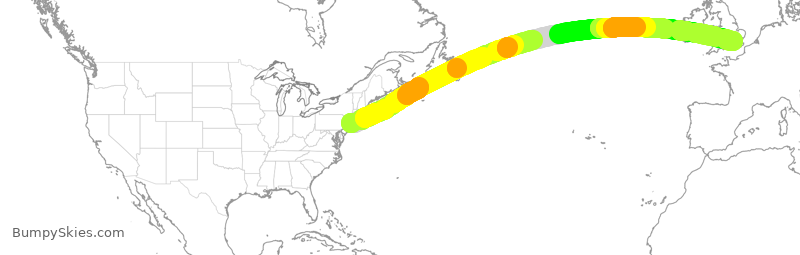 Turbulence forecast map for VIR853, JFK to LHR