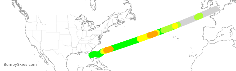 Turbulence forecast map for VIR91, LHR to MCO