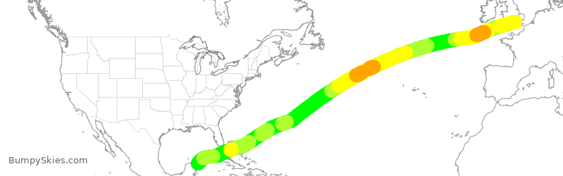Turbulence forecast map for VIR93, LHR to CUN