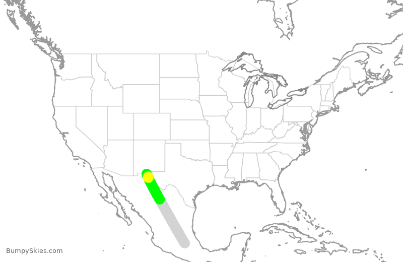 Turbulence forecast map for VIV1000, MEX to CJS