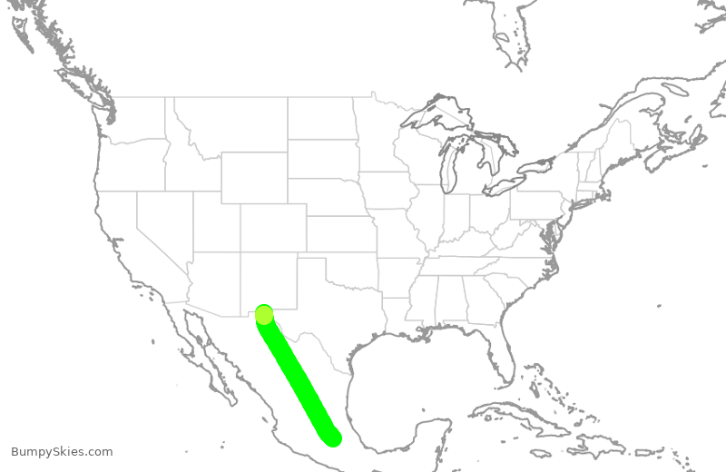 Turbulence forecast map for VIV1001, CJS to MEX