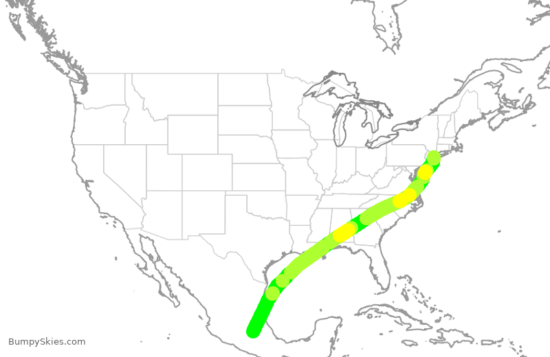 Turbulence forecast map for VIV100, MMX to JFK