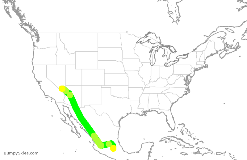Turbulence forecast map for VIV112, MEX to LAS