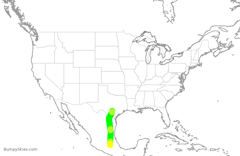 Turbulence forecast map for VIV164, MEX to SAT