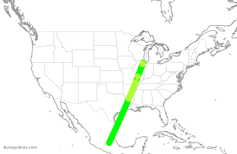 Turbulence forecast map for VIV187, ORD to MMX