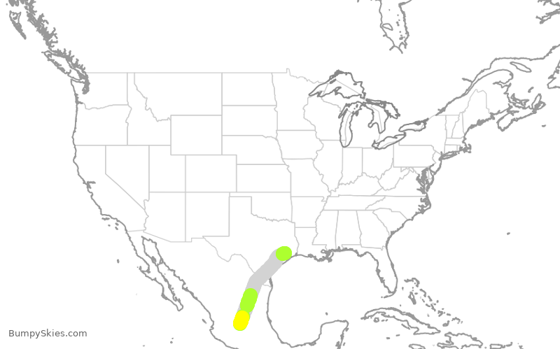 Turbulence forecast map for VIV206, BJX to IAH