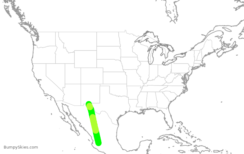 Turbulence forecast map for VIV3328, GDL to CJS