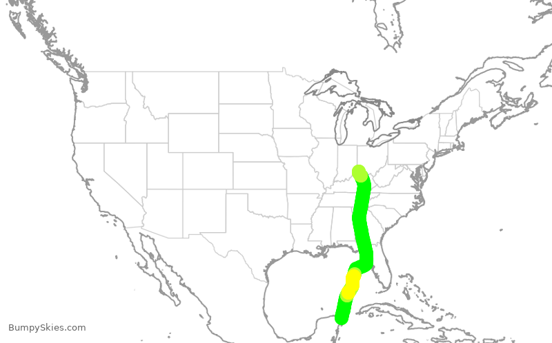 Turbulence forecast map for VIV342, CUN to CVG
