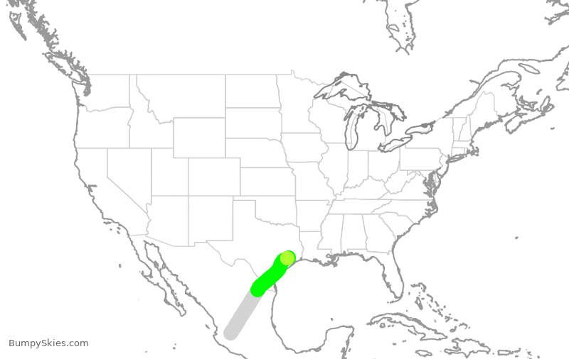 Turbulence forecast map for VIV500, GDL to IAH