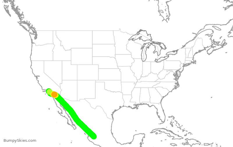 Turbulence forecast map for VIV518, GDL to LAX