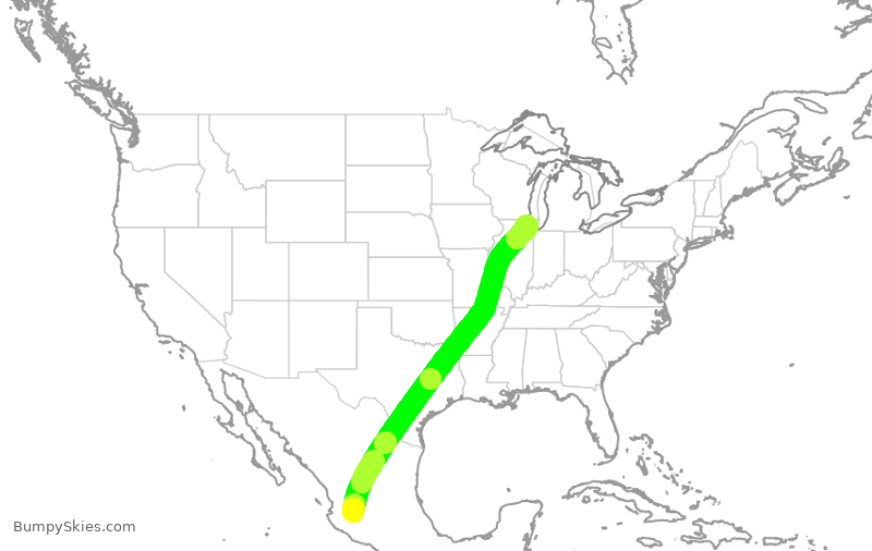 Turbulence forecast map for VIV546, GDL to ORD