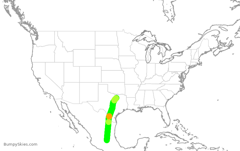 Turbulence forecast map for VIV582, QRO to DFW