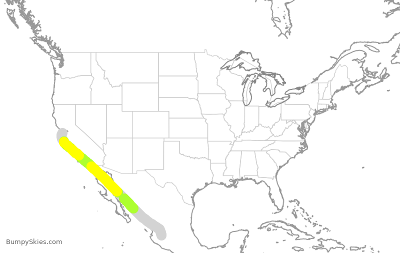 Turbulence forecast map for VIV587, OAK to MGL