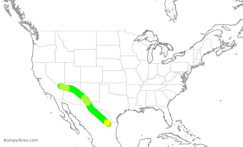 Turbulence forecast map for VIV600, MTY to LAS