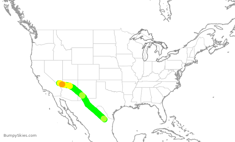 Turbulence forecast map for VIV604, MTY to LAS