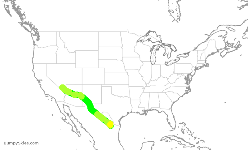 Turbulence forecast map for VIV605, LAS to MTY