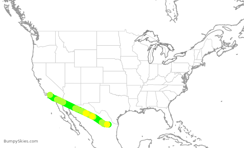 Turbulence forecast map for VIV623, LAX to MTY