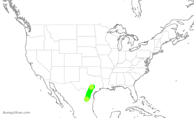 Turbulence forecast map for VIV650, MTY to AUS