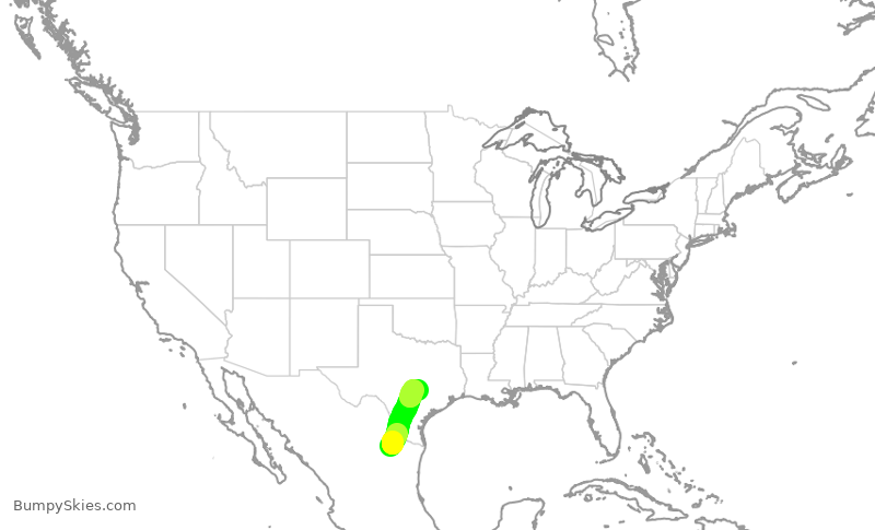 Turbulence forecast map for VIV654, MTY to AUS