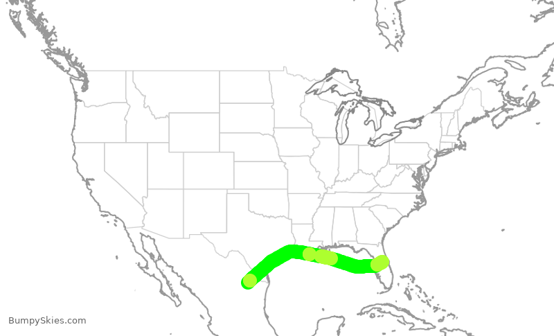 Turbulence forecast map for VIV700, MTY to MCO
