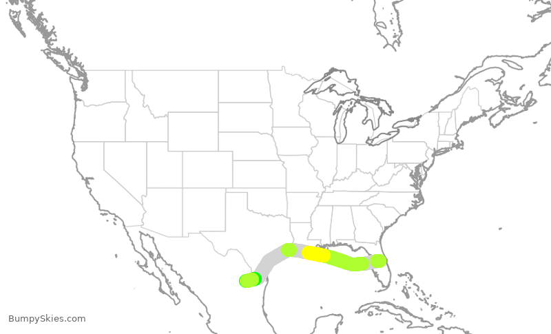 Turbulence forecast map for VIV701, MCO to MTY