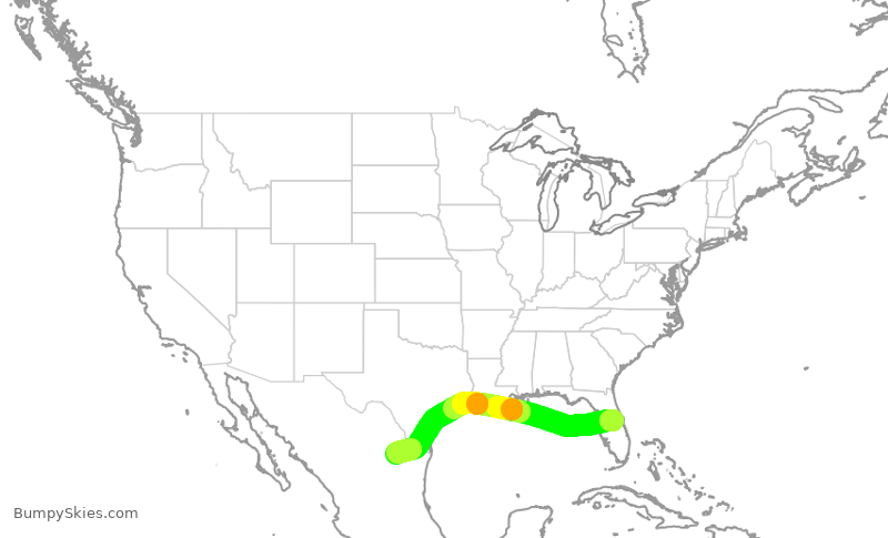 Turbulence forecast map for VIV703, MCO to MTY
