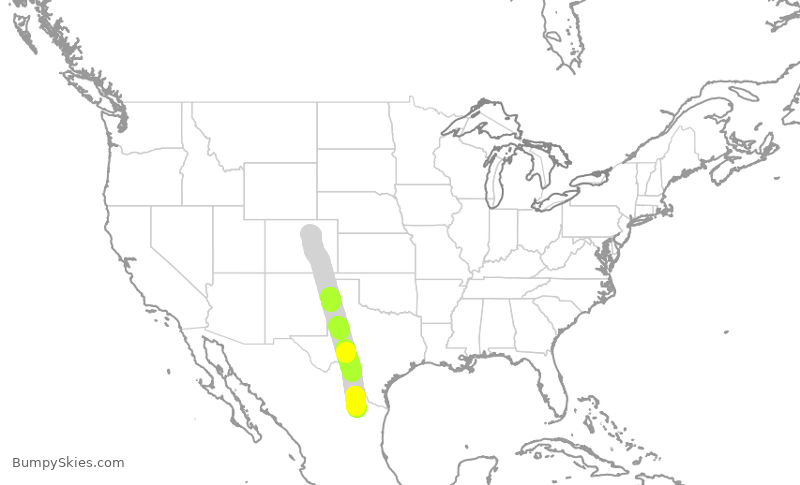 Turbulence forecast map for VIV721, DEN to MTY