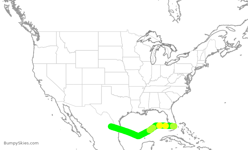 Turbulence forecast map for VIV730, MTY to MIA