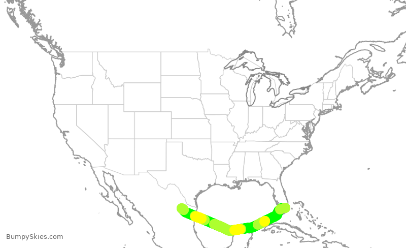 Turbulence forecast map for VIV731, MIA to MTY