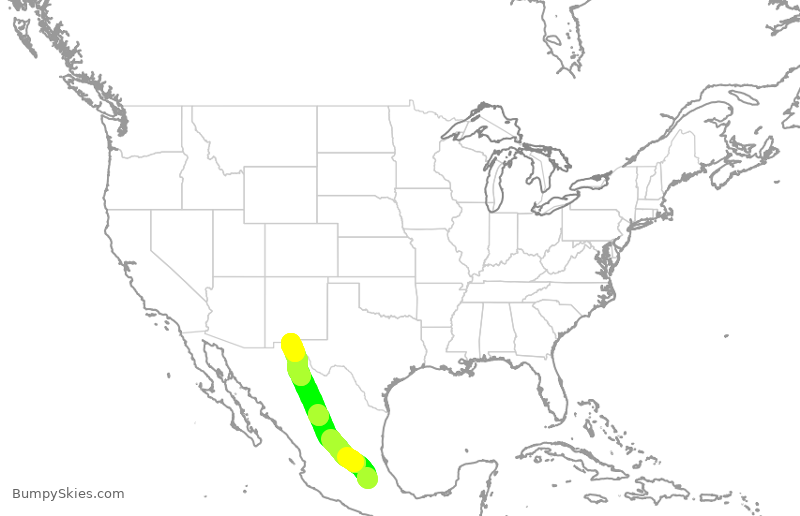 Turbulence forecast map for VIV7435, MMSM to CJS