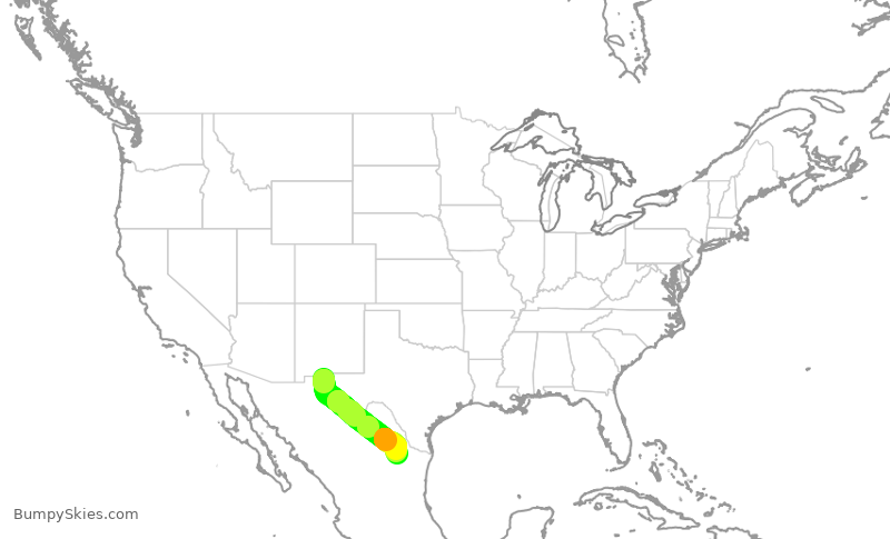 Turbulence forecast map for VIV7662, CJS to MTY