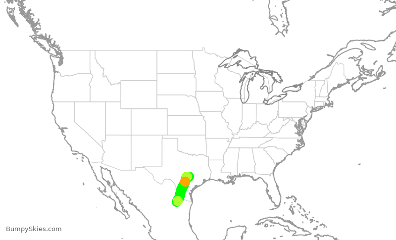 Turbulence forecast map for VIV7812, MTY to AUS