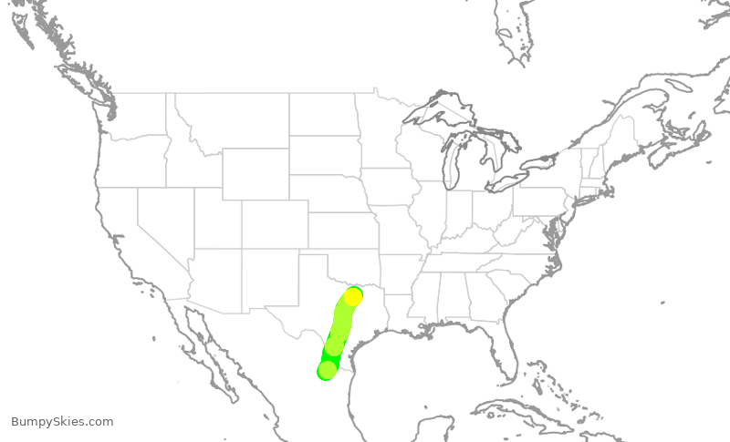 Turbulence forecast map for VIV7826, MMY to DFW