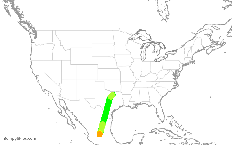 Turbulence forecast map for VIV784, BJX to DFW
