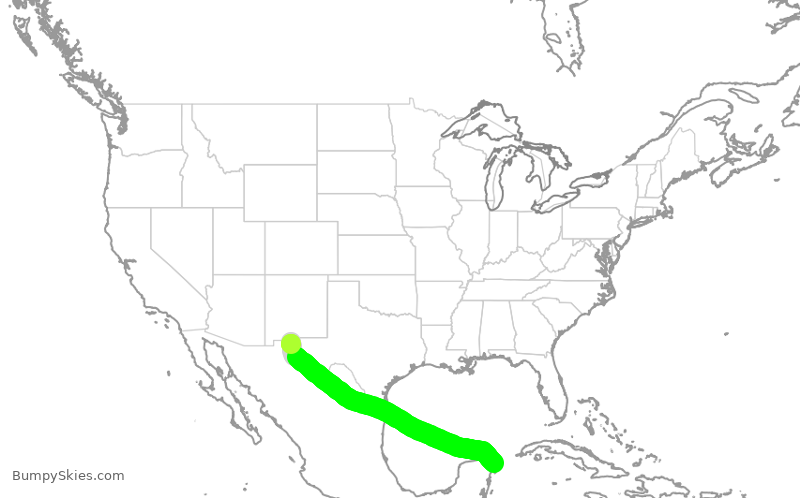 Turbulence forecast map for VIV8004, CJS to CUN