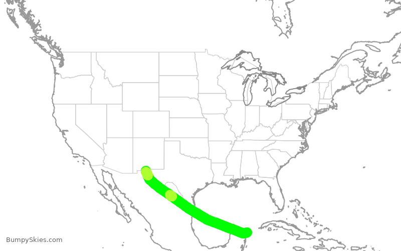 Turbulence forecast map for VIV8005, CUN to CJS