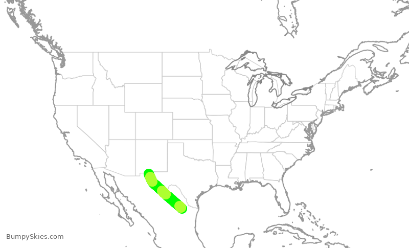 Turbulence forecast map for VIV8011, MTY to CJS