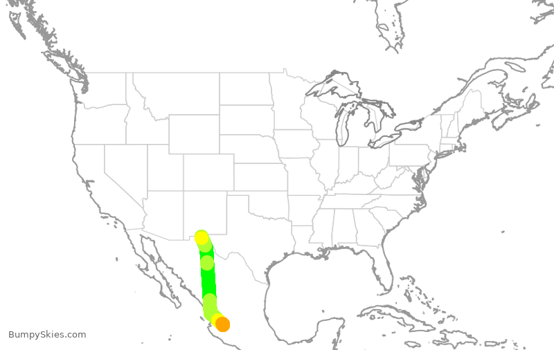 Turbulence forecast map for VIV8019, GDL to CJS