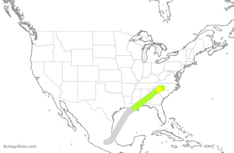 Turbulence forecast map for VIV901, CLT to TLC