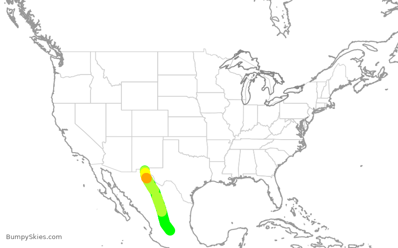 Turbulence forecast map for VIV9067, CJS to BJX