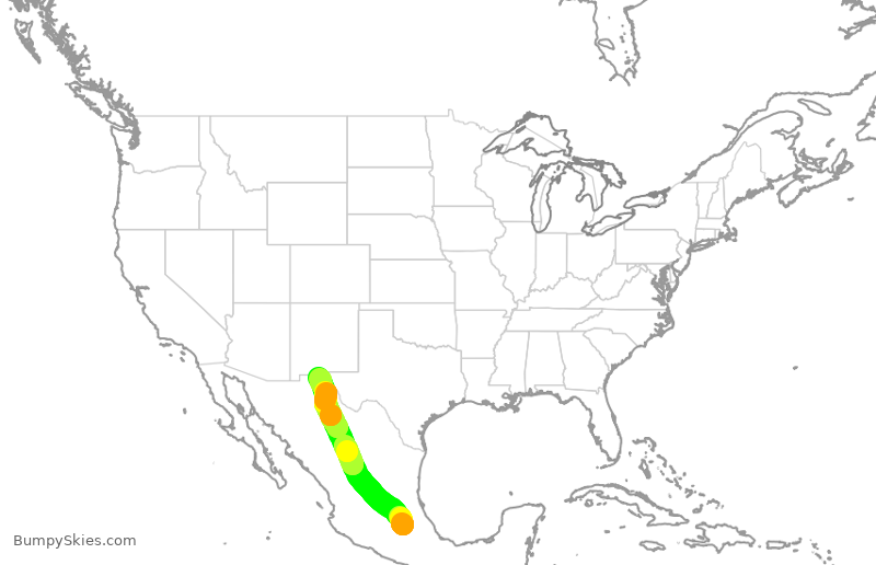 Turbulence forecast map for VIV9328, MMSM to CJS