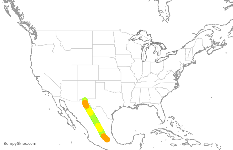 Turbulence forecast map for VIV9329, CJS to MMSM