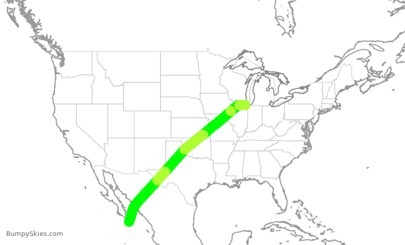 Turbulence forecast map for VJA358, MDW to MSL