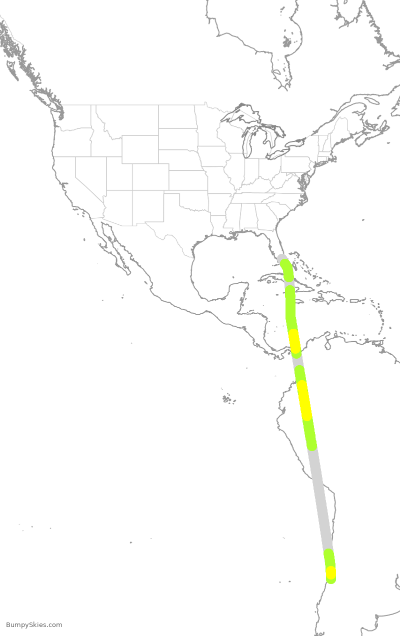 Turbulence forecast map for VJT731, MIA to SCL