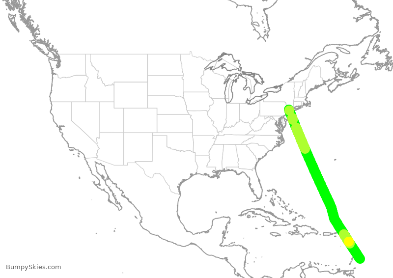 Turbulence forecast map for VJT749, MMU to BGI