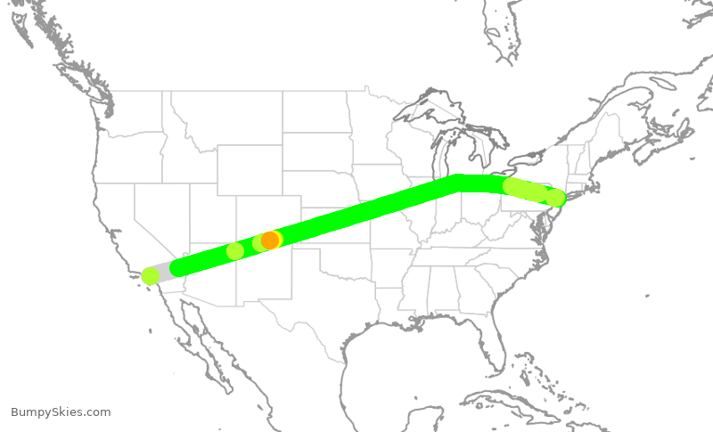 Turbulence forecast map for VJT751, LAX to EWR