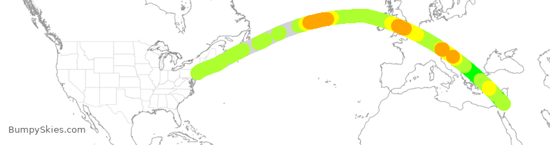 Turbulence forecast map for VJT836, EWR to TLV