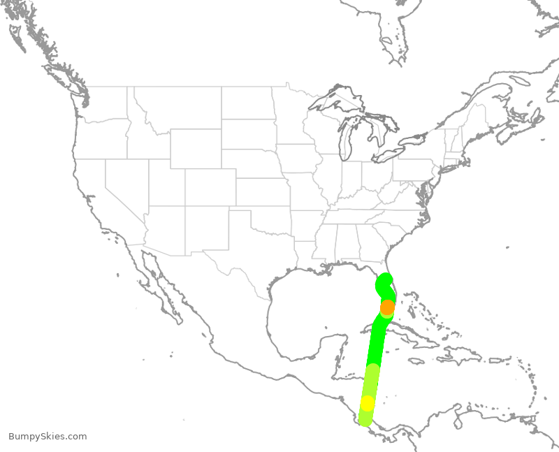 Turbulence forecast map for VOC4000, SJO to MCO