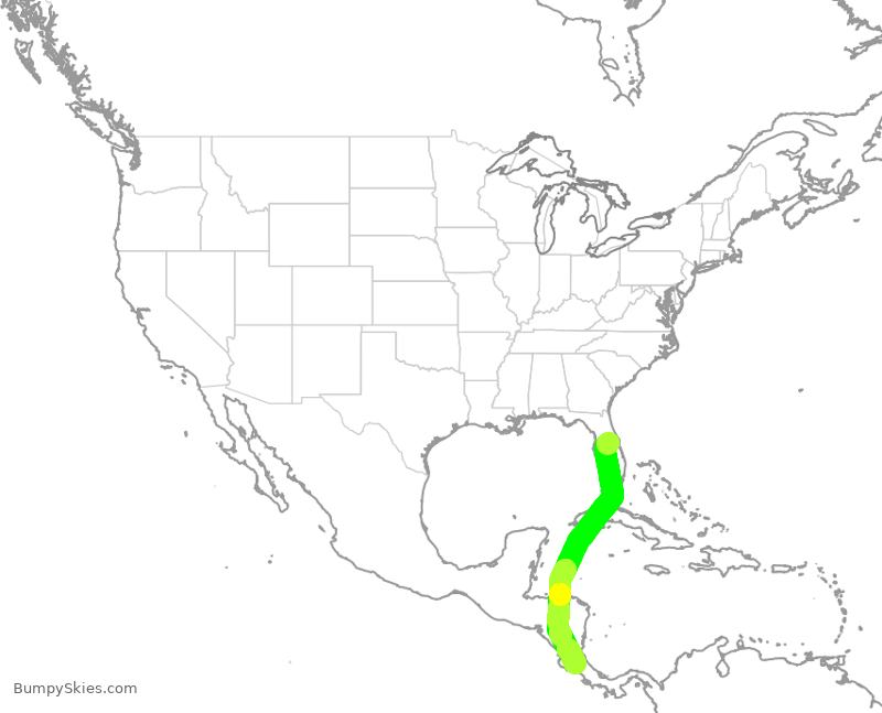 Turbulence forecast map for VOC4001, MCO to SJO