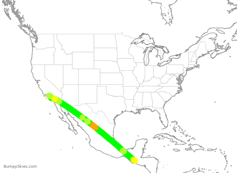 Turbulence forecast map for VOC4062, GUA to LAX